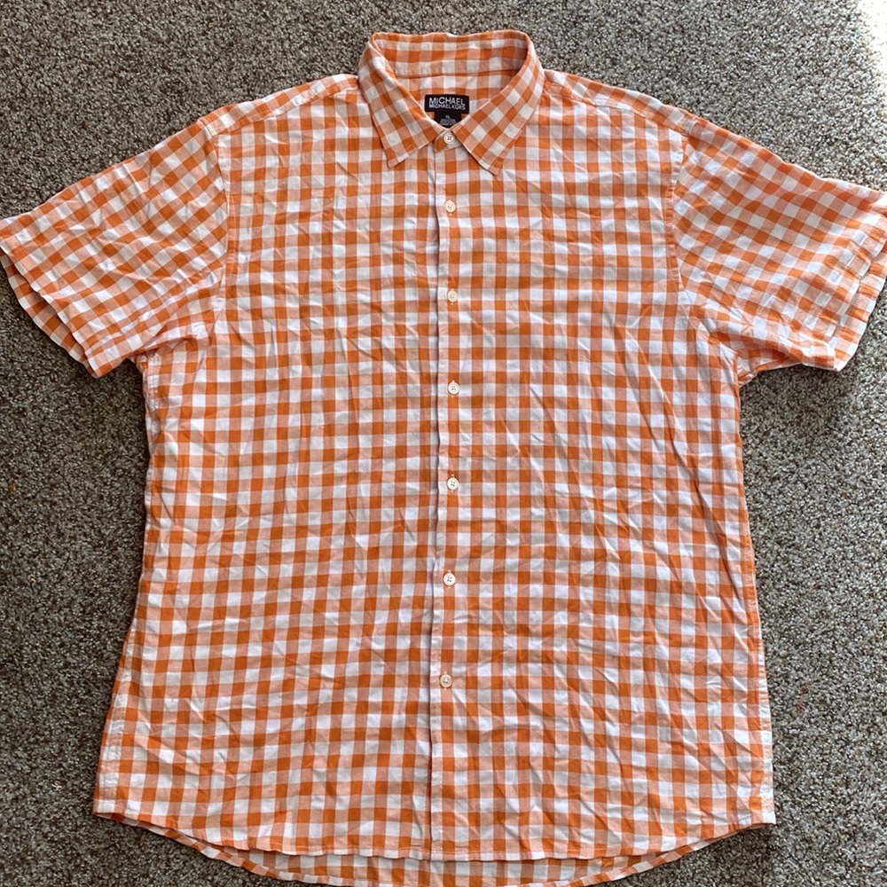 Micheal Michael Kors Orange Gingham Button Down Shirt Size XL